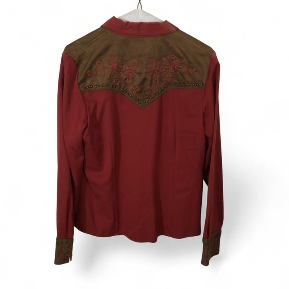 Scully - Western Embroidered Snap Shirt - Women's M - Red Brown Rodeo Yoke - Picture 5 of 7